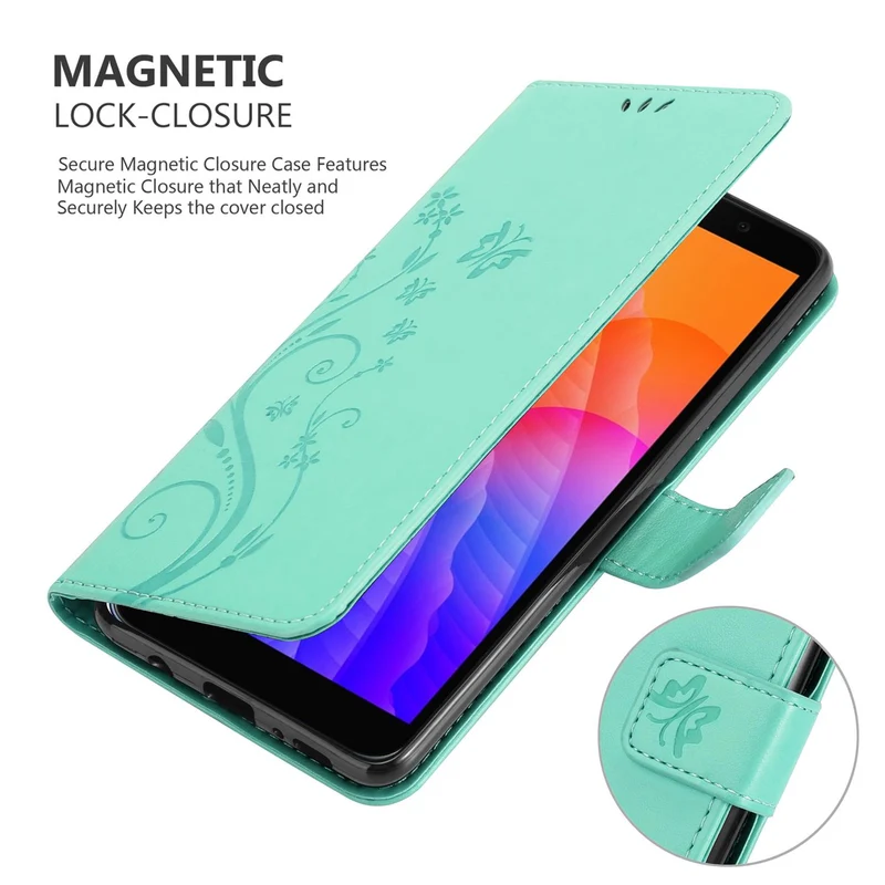 Cadorabo Hülle kompatibel mit Honor 9S / Huawei Y5P Schutzhülle im Blumen Design mit Magnetverschluss, Standfunktion und Kartenfächern