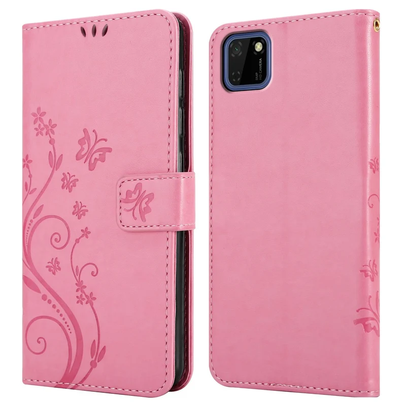 Cadorabo Hülle kompatibel mit Honor 9S / Huawei Y5P Schutzhülle im Blumen Design mit Magnetverschluss, Standfunktion und Kartenfächern