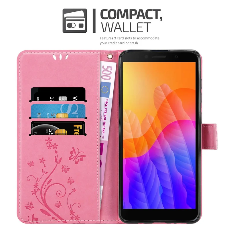 Cadorabo Hülle kompatibel mit Honor 9S / Huawei Y5P Schutzhülle im Blumen Design mit Magnetverschluss, Standfunktion und Kartenfächern