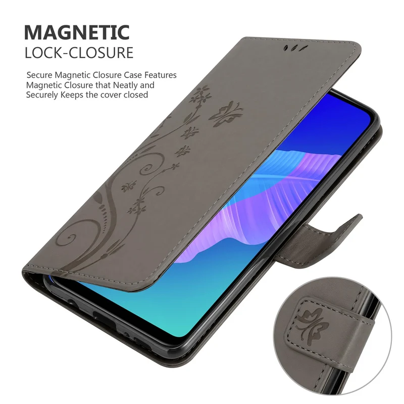 Cadorabo Hülle kompatibel mit Huawei P40 LITE E Schutzhülle im Blumen Design mit Magnetverschluss, Standfunktion und Kartenfächern