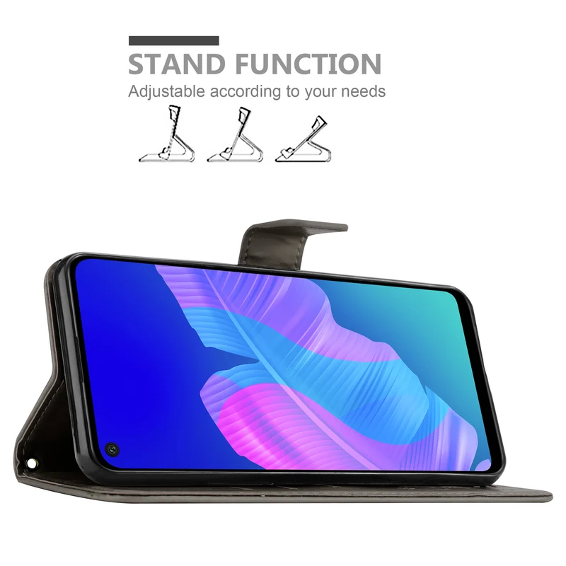 Cadorabo Hülle kompatibel mit Huawei P40 LITE E Schutzhülle im Blumen Design mit Magnetverschluss, Standfunktion und Kartenfächern