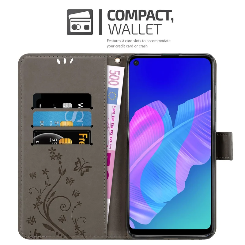 Cadorabo Hülle kompatibel mit Huawei P40 LITE E Schutzhülle im Blumen Design mit Magnetverschluss, Standfunktion und Kartenfächern