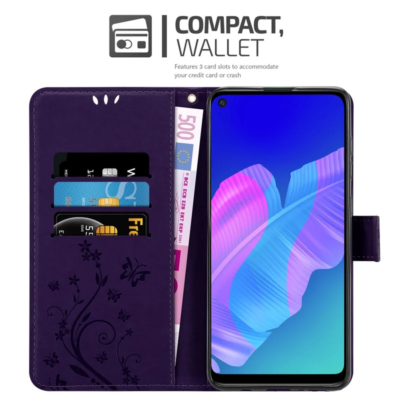 Cadorabo Hülle kompatibel mit Huawei P40 LITE E Schutzhülle im Blumen Design mit Magnetverschluss, Standfunktion und Kartenfächern