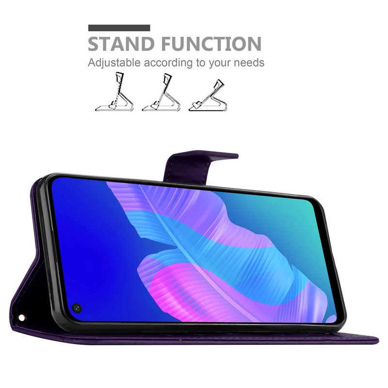 Cadorabo Hülle kompatibel mit Huawei P40 LITE E Schutzhülle im Blumen Design mit Magnetverschluss, Standfunktion und Kartenfächern