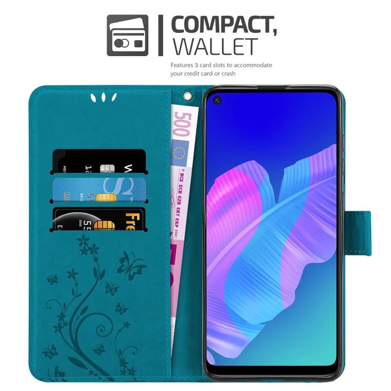 Cadorabo Hülle kompatibel mit Huawei P40 LITE E Schutzhülle im Blumen Design mit Magnetverschluss, Standfunktion und Kartenfächern