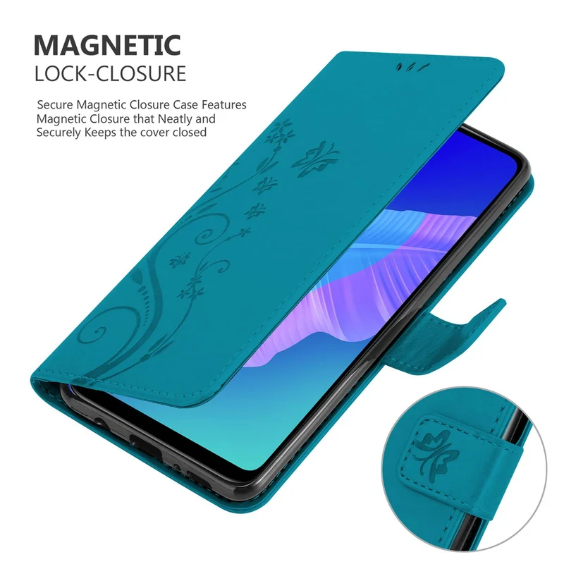 Cadorabo Hülle kompatibel mit Huawei P40 LITE E Schutzhülle im Blumen Design mit Magnetverschluss, Standfunktion und Kartenfächern