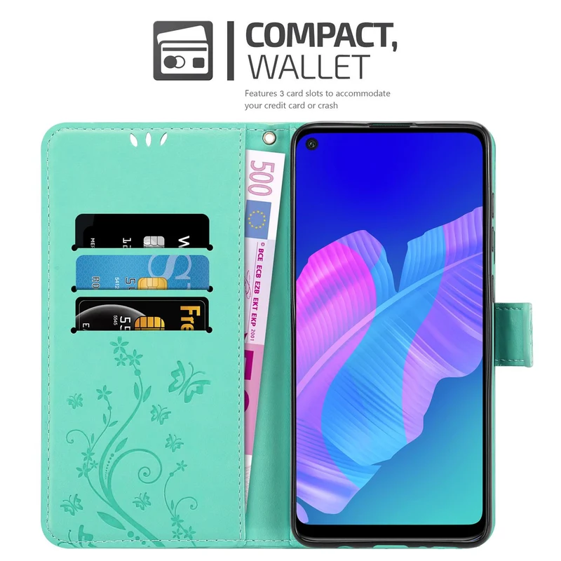 Cadorabo Hülle kompatibel mit Huawei P40 LITE E Schutzhülle im Blumen Design mit Magnetverschluss, Standfunktion und Kartenfächern