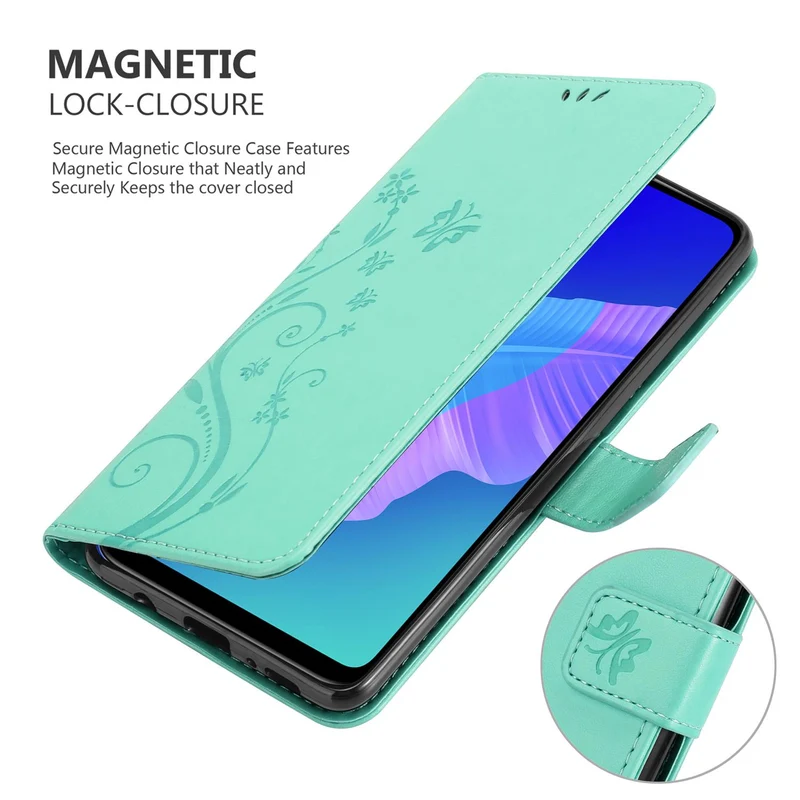 Cadorabo Hülle kompatibel mit Huawei P40 LITE E Schutzhülle im Blumen Design mit Magnetverschluss, Standfunktion und Kartenfächern