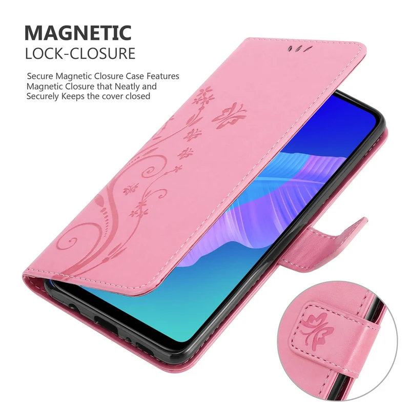 Cadorabo Hülle kompatibel mit Huawei P40 LITE E Schutzhülle im Blumen Design mit Magnetverschluss, Standfunktion und Kartenfächern