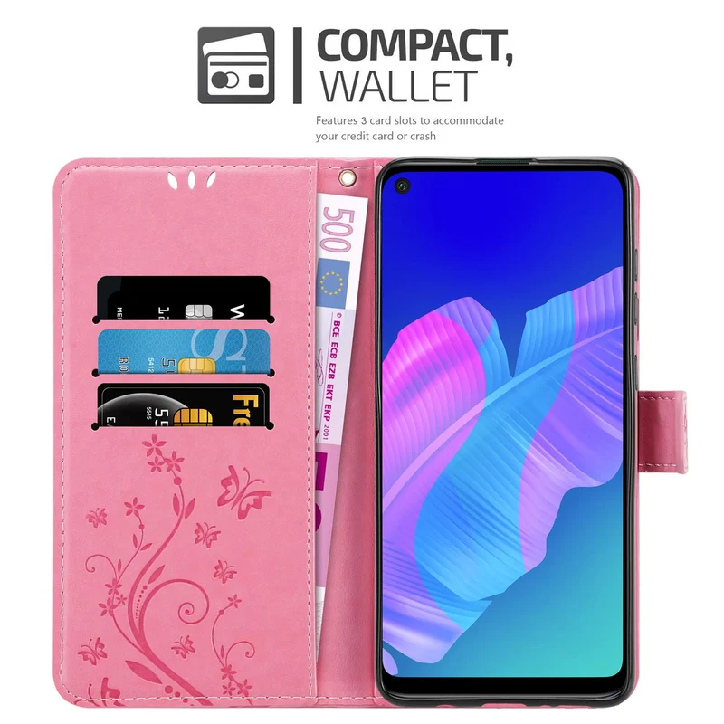 Cadorabo Hülle kompatibel mit Huawei P40 LITE E Schutzhülle im Blumen Design mit Magnetverschluss, Standfunktion und Kartenfächern