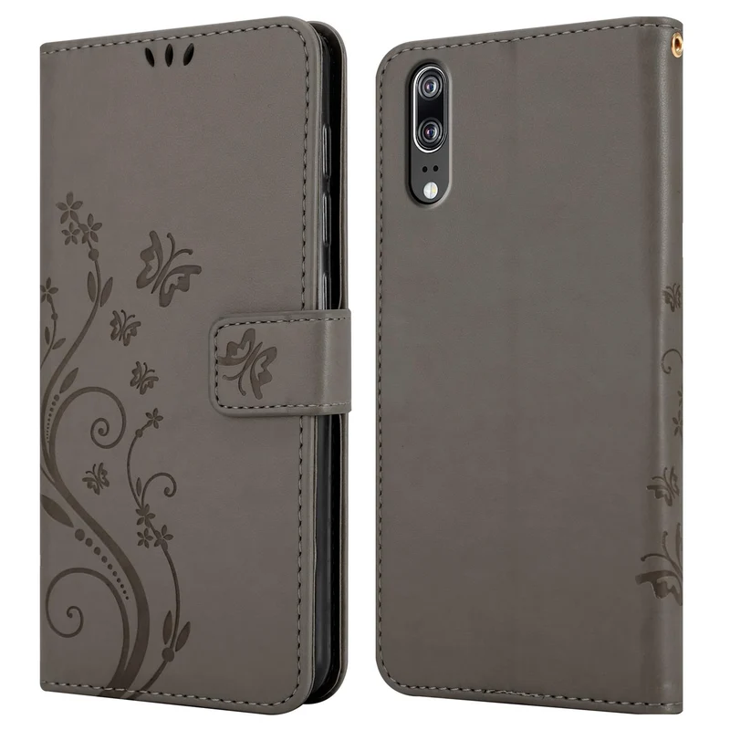 Cadorabo Hülle kompatibel mit Huawei P20 Schutzhülle im Blumen Design mit Magnetverschluss, Standfunktion und Kartenfächern