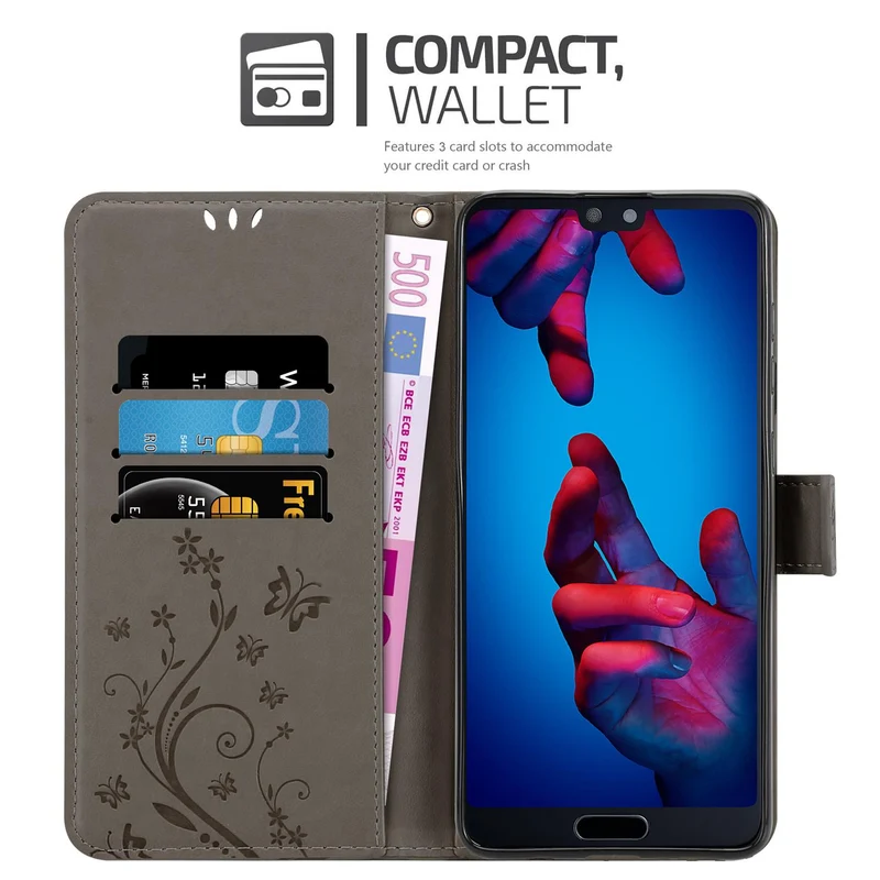 Cadorabo Hülle kompatibel mit Huawei P20 Schutzhülle im Blumen Design mit Magnetverschluss, Standfunktion und Kartenfächern
