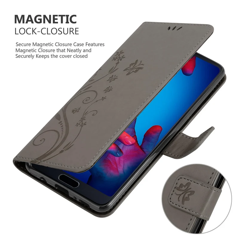 Cadorabo Hülle kompatibel mit Huawei P20 Schutzhülle im Blumen Design mit Magnetverschluss, Standfunktion und Kartenfächern