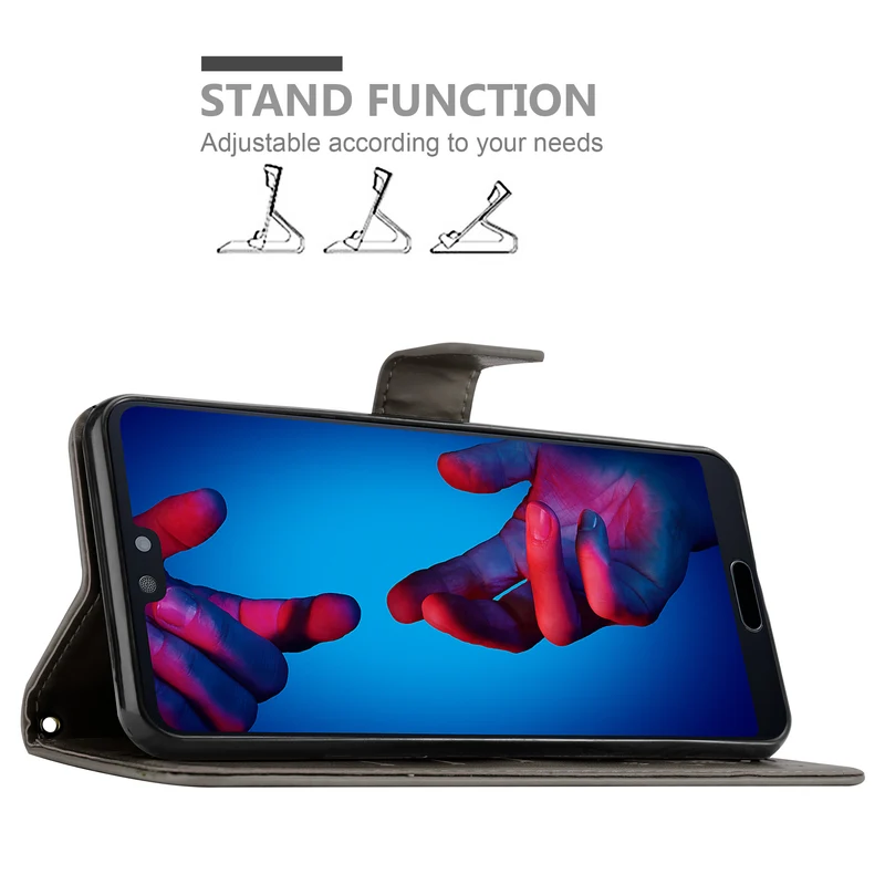 Cadorabo Hülle kompatibel mit Huawei P20 Schutzhülle im Blumen Design mit Magnetverschluss, Standfunktion und Kartenfächern