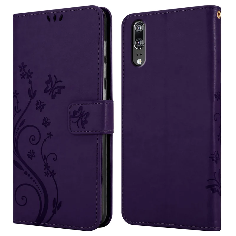 Cadorabo Hülle kompatibel mit Huawei P20 Schutzhülle im Blumen Design mit Magnetverschluss, Standfunktion und Kartenfächern