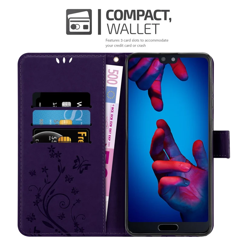 Cadorabo Hülle kompatibel mit Huawei P20 Schutzhülle im Blumen Design mit Magnetverschluss, Standfunktion und Kartenfächern