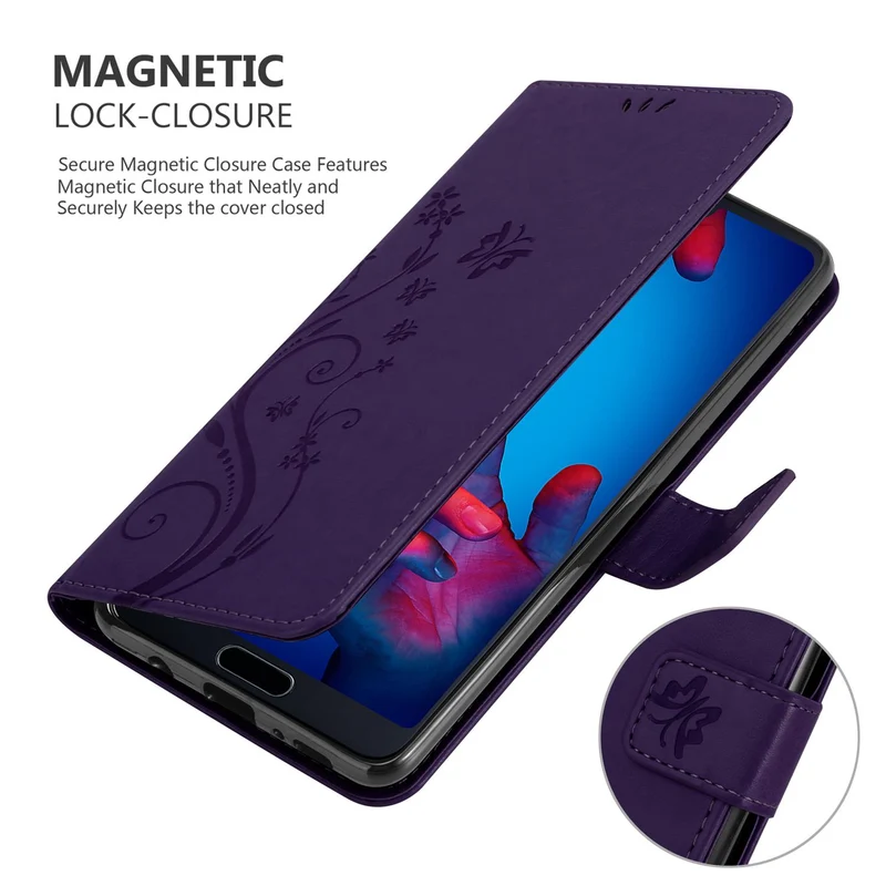 Cadorabo Hülle kompatibel mit Huawei P20 Schutzhülle im Blumen Design mit Magnetverschluss, Standfunktion und Kartenfächern