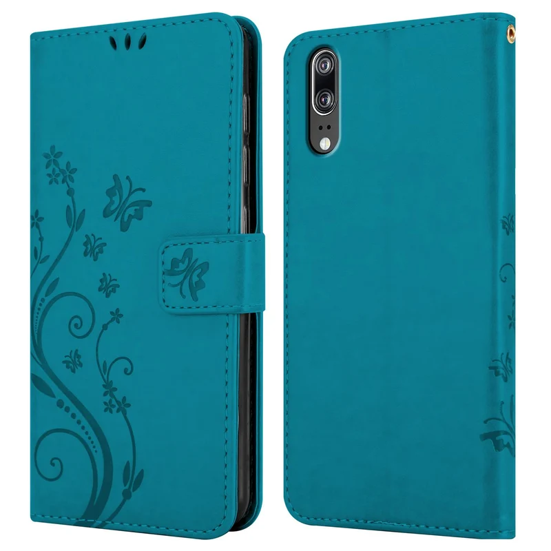 Cadorabo Hülle kompatibel mit Huawei P20 Schutzhülle im Blumen Design mit Magnetverschluss, Standfunktion und Kartenfächern