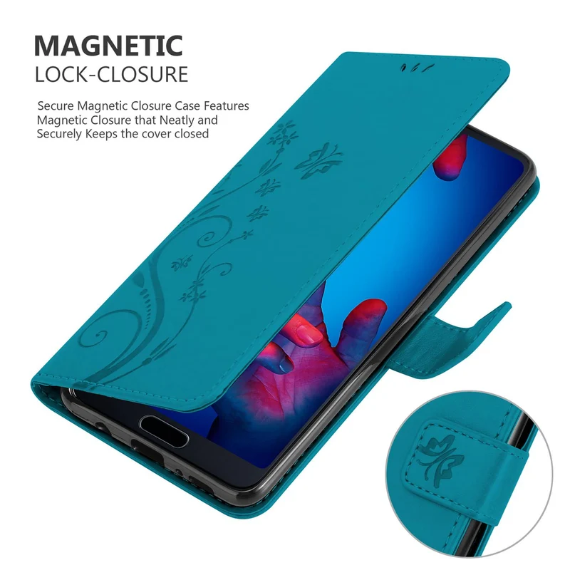 Cadorabo Hülle kompatibel mit Huawei P20 Schutzhülle im Blumen Design mit Magnetverschluss, Standfunktion und Kartenfächern