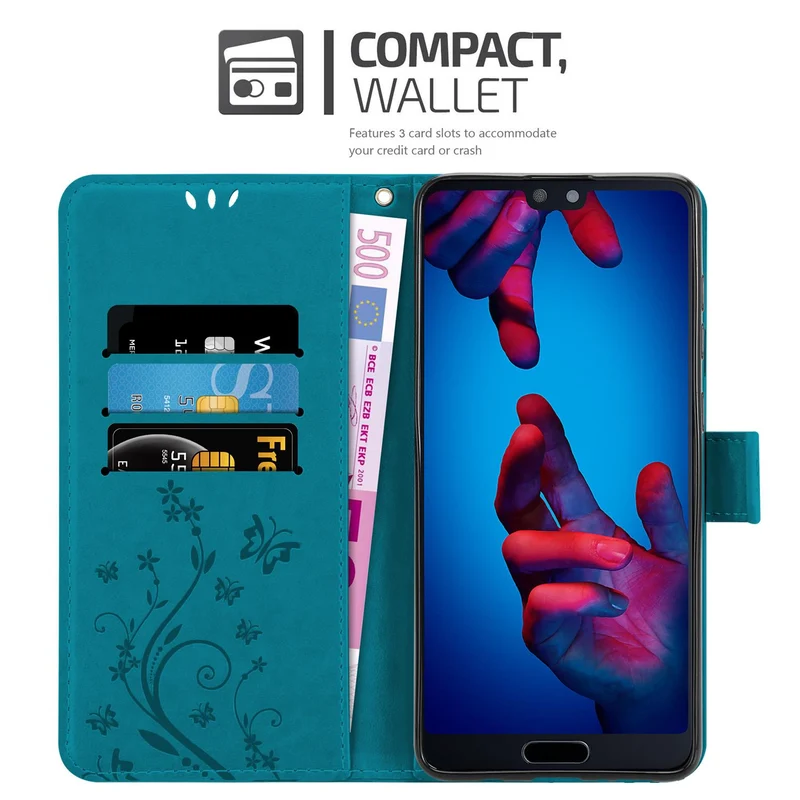 Cadorabo Hülle kompatibel mit Huawei P20 Schutzhülle im Blumen Design mit Magnetverschluss, Standfunktion und Kartenfächern