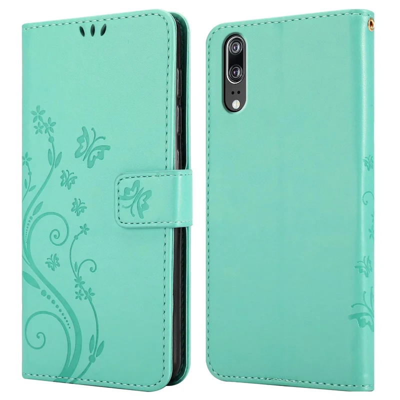 Cadorabo Hülle kompatibel mit Huawei P20 Schutzhülle im Blumen Design mit Magnetverschluss, Standfunktion und Kartenfächern