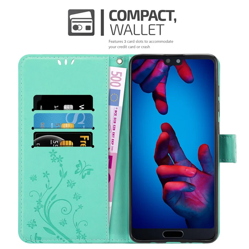 Cadorabo Hülle kompatibel mit Huawei P20 Schutzhülle im Blumen Design mit Magnetverschluss, Standfunktion und Kartenfächern