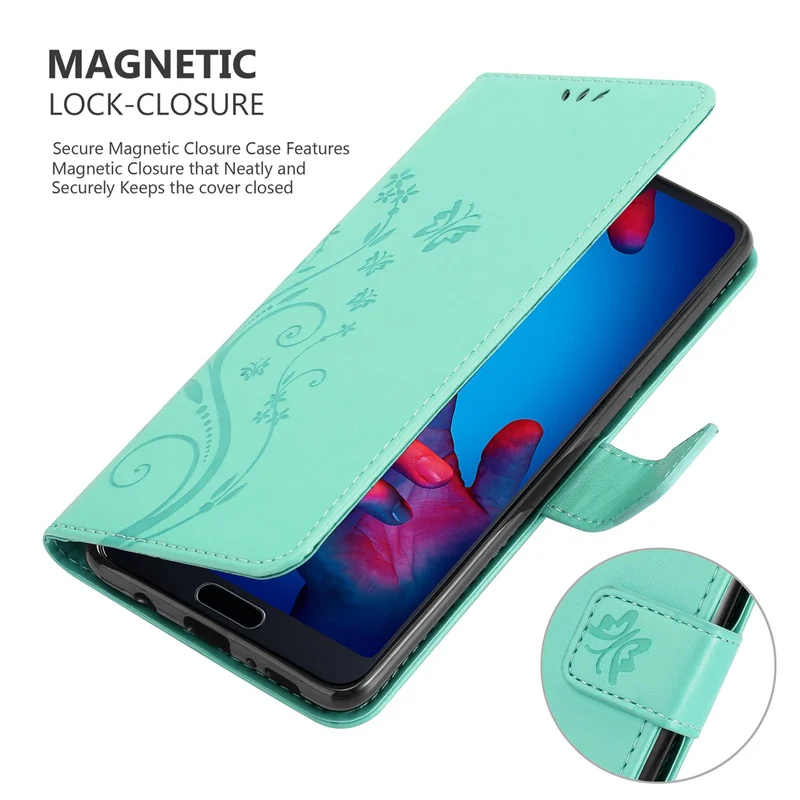 Cadorabo Hülle kompatibel mit Huawei P20 Schutzhülle im Blumen Design mit Magnetverschluss, Standfunktion und Kartenfächern