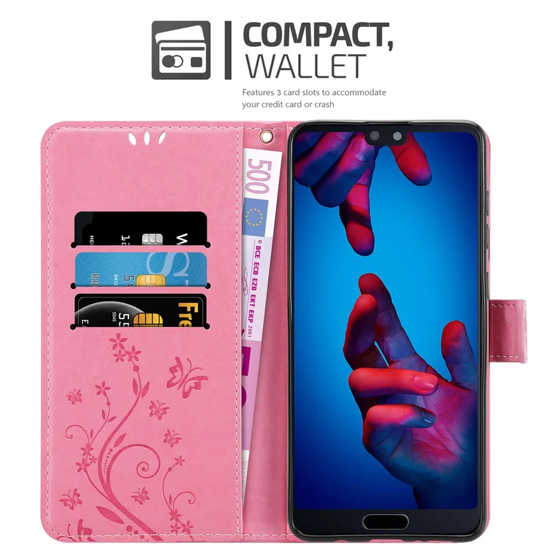 Cadorabo Hülle kompatibel mit Huawei P20 Schutzhülle im Blumen Design mit Magnetverschluss, Standfunktion und Kartenfächern