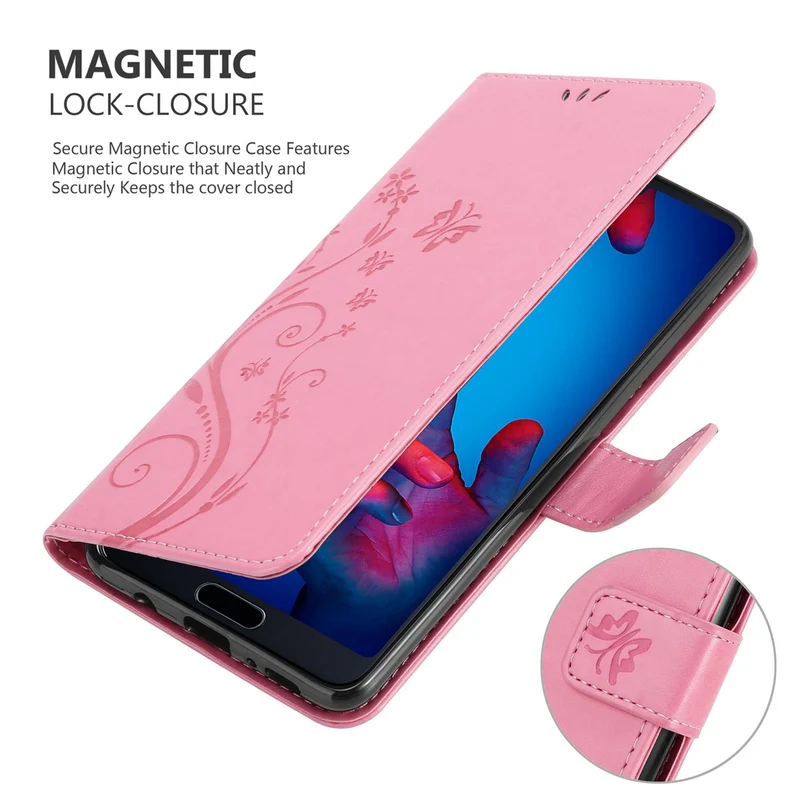 Cadorabo Hülle kompatibel mit Huawei P20 Schutzhülle im Blumen Design mit Magnetverschluss, Standfunktion und Kartenfächern
