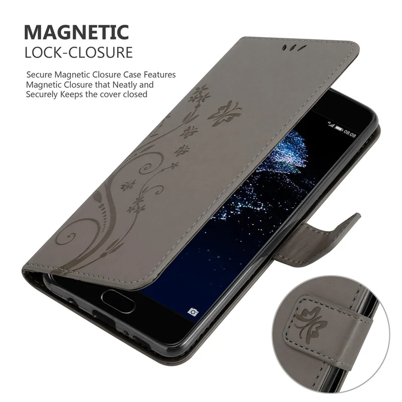 Cadorabo Hülle kompatibel mit Huawei P10 PLUS Schutzhülle im Blumen Design mit Magnetverschluss, Standfunktion und Kartenfächern