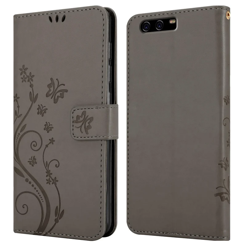 Cadorabo Hülle kompatibel mit Huawei P10 PLUS Schutzhülle im Blumen Design mit Magnetverschluss, Standfunktion und Kartenfächern