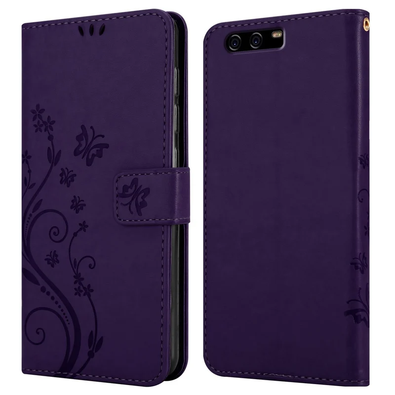 Cadorabo Hülle kompatibel mit Huawei P10 PLUS Schutzhülle im Blumen Design mit Magnetverschluss, Standfunktion und Kartenfächern