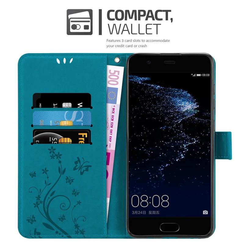 Cadorabo Hülle kompatibel mit Huawei P10 PLUS Schutzhülle im Blumen Design mit Magnetverschluss, Standfunktion und Kartenfächern