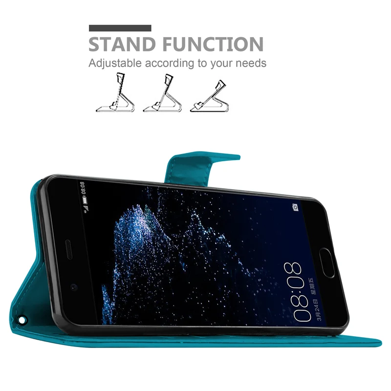 Cadorabo Hülle kompatibel mit Huawei P10 PLUS Schutzhülle im Blumen Design mit Magnetverschluss, Standfunktion und Kartenfächern