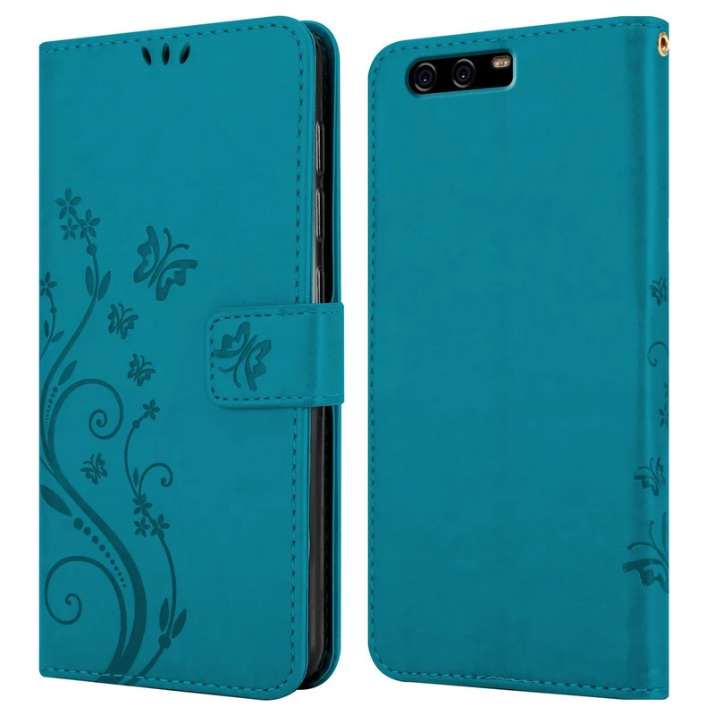 Cadorabo Hülle kompatibel mit Huawei P10 PLUS Schutzhülle im Blumen Design mit Magnetverschluss, Standfunktion und Kartenfächern