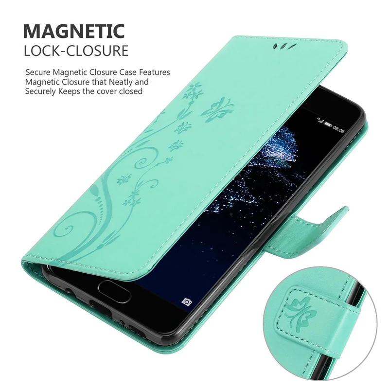 Cadorabo Hülle kompatibel mit Huawei P10 PLUS Schutzhülle im Blumen Design mit Magnetverschluss, Standfunktion und Kartenfächern
