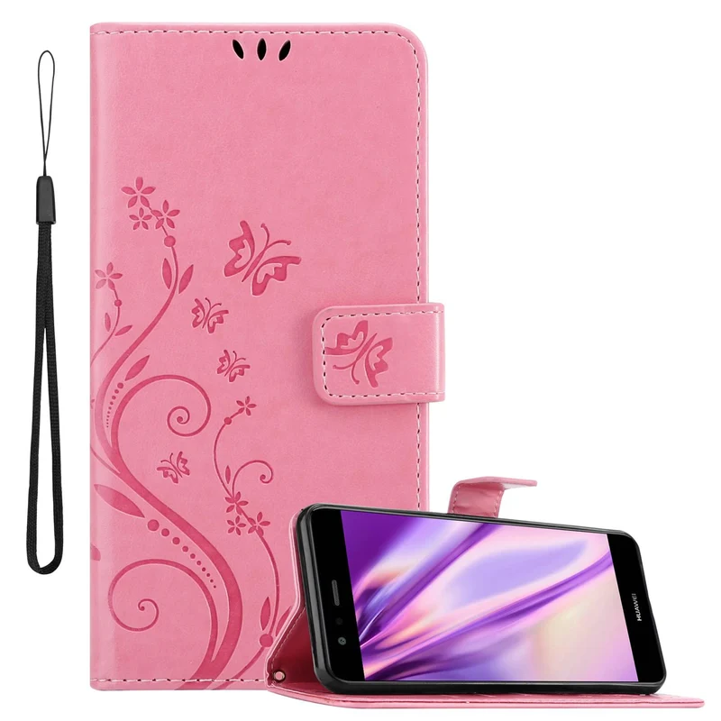 Cadorabo Hülle kompatibel mit Huawei P10 LITE Schutzhülle im Blumen Design mit Magnetverschluss, Standfunktion und Kartenfächern