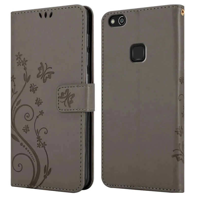 Cadorabo Hülle kompatibel mit Huawei P10 LITE Schutzhülle im Blumen Design mit Magnetverschluss, Standfunktion und Kartenfächern