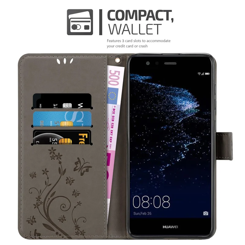 Cadorabo Hülle kompatibel mit Huawei P10 LITE Schutzhülle im Blumen Design mit Magnetverschluss, Standfunktion und Kartenfächern