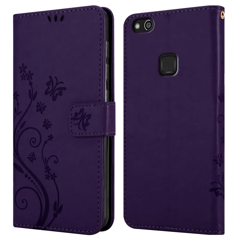Cadorabo Hülle kompatibel mit Huawei P10 LITE Schutzhülle im Blumen Design mit Magnetverschluss, Standfunktion und Kartenfächern