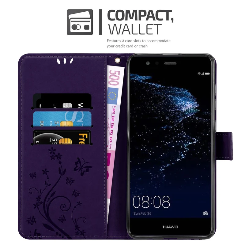 Cadorabo Hülle kompatibel mit Huawei P10 LITE Schutzhülle im Blumen Design mit Magnetverschluss, Standfunktion und Kartenfächern