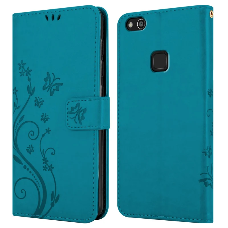 Cadorabo Hülle kompatibel mit Huawei P10 LITE Schutzhülle im Blumen Design mit Magnetverschluss, Standfunktion und Kartenfächern