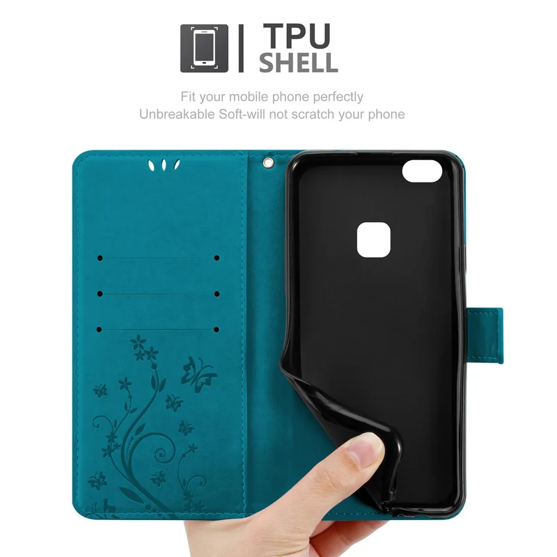 Cadorabo Hülle kompatibel mit Huawei P10 LITE Schutzhülle im Blumen Design mit Magnetverschluss, Standfunktion und Kartenfächern