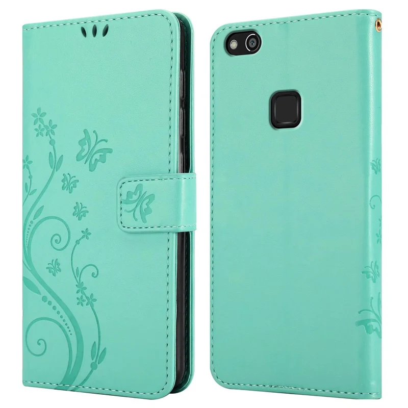Cadorabo Hülle kompatibel mit Huawei P10 LITE Schutzhülle im Blumen Design mit Magnetverschluss, Standfunktion und Kartenfächern