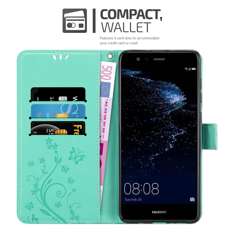 Cadorabo Hülle kompatibel mit Huawei P10 LITE Schutzhülle im Blumen Design mit Magnetverschluss, Standfunktion und Kartenfächern