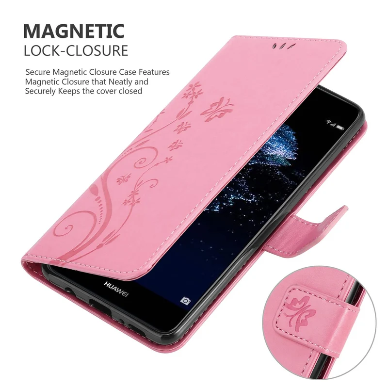 Cadorabo Hülle kompatibel mit Huawei P10 LITE Schutzhülle im Blumen Design mit Magnetverschluss, Standfunktion und Kartenfächern