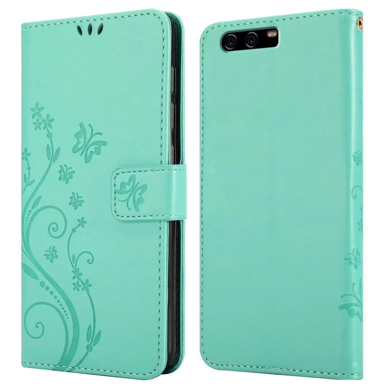 Cadorabo Hülle kompatibel mit Huawei P10 Schutzhülle im Blumen Design mit Magnetverschluss, Standfunktion und Kartenfächern