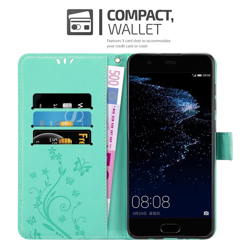 Cadorabo Hülle kompatibel mit Huawei P10 Schutzhülle im Blumen Design mit Magnetverschluss, Standfunktion und Kartenfächern