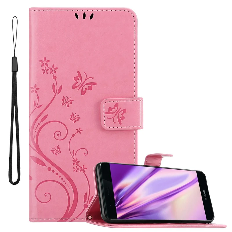 Cadorabo Hülle kompatibel mit Huawei P9 PLUS Schutzhülle im Blumen Design mit Magnetverschluss, Standfunktion und Kartenfächern
