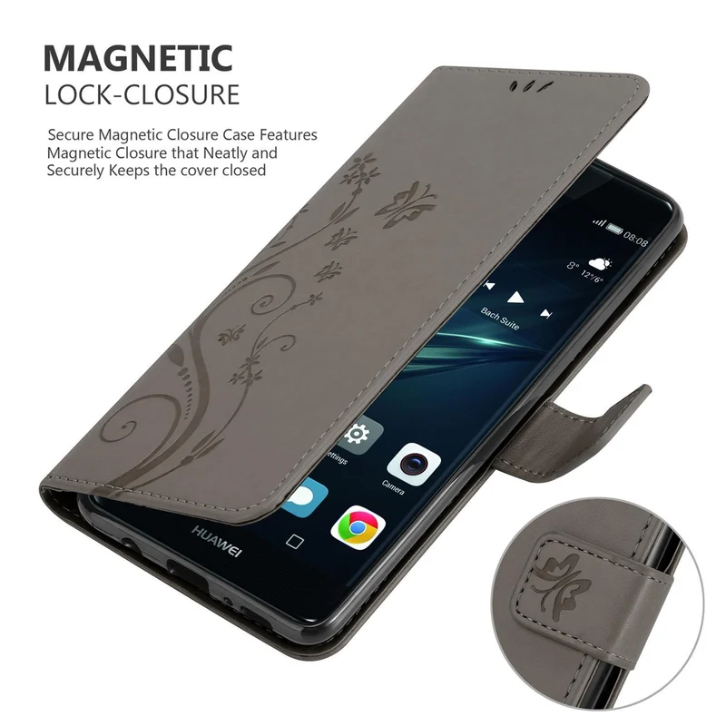 Cadorabo Hülle kompatibel mit Huawei P9 PLUS Schutzhülle im Blumen Design mit Magnetverschluss, Standfunktion und Kartenfächern